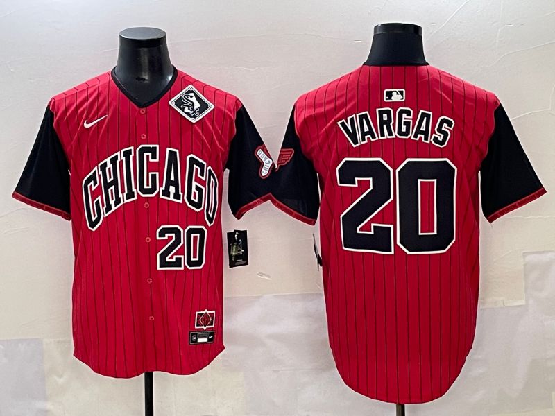 Men 2025 Chicago White Sox #20 Vargas Red Stripe Joint Name Nike MLB Jersey style 14